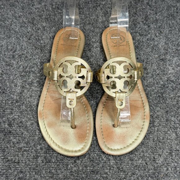 Tory Burch Miller Sandals Women's Size 8 Gold Leather Summer Thong Flip Flops - Picture 3 of 10